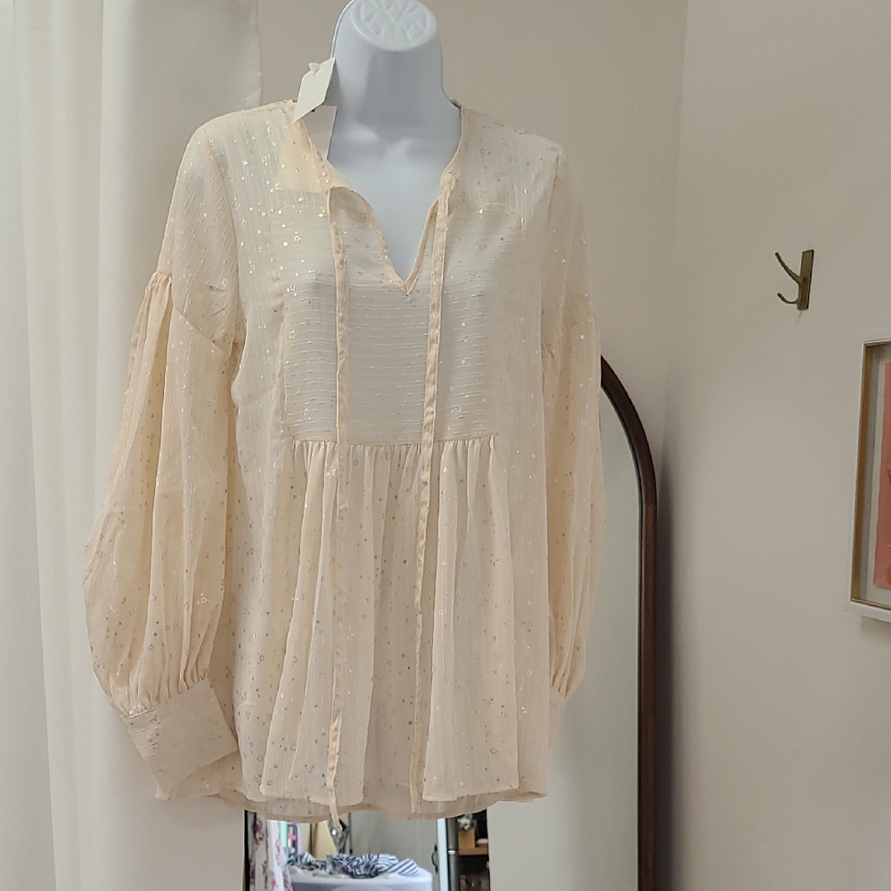 Light Cream Sheer Peasant Tunic - Women's Long Sleeve Top